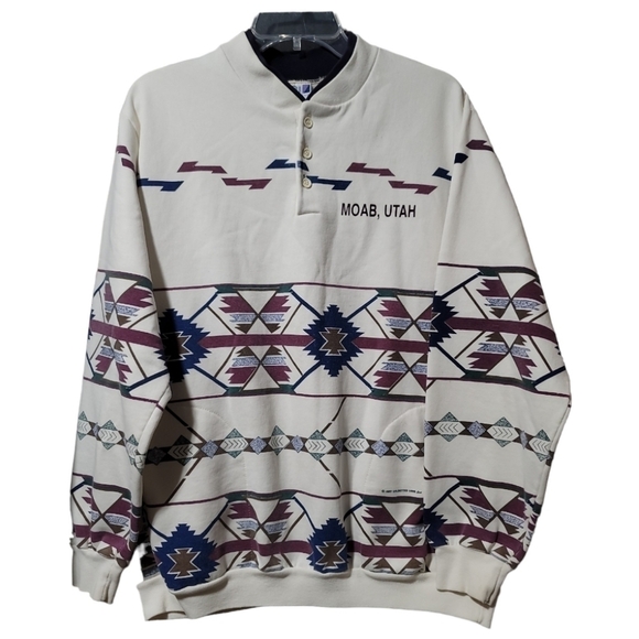 Vintage 1992 AU Moab Utah Aztec Southwest Style Printed Sweatshirt Large - Picture 1 of 9